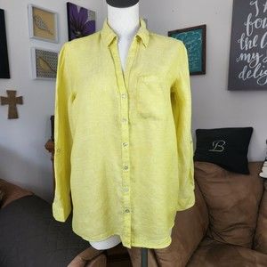 Sigrid Olsen Bright Yellow Linen Popover Blouse Top Size S